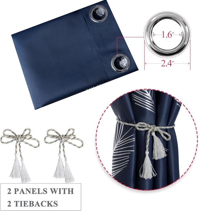 Blackout Curtains Grommet 96 Inches Long Elegant Silver Palm Tree Light - Image 5