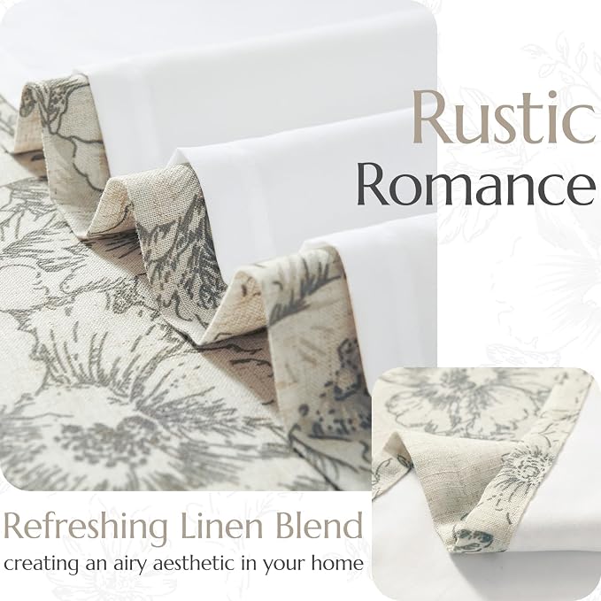 jinchan Gray Floral Linen Curtains Lined 84 Inch Vintage Back Tab 2 Panels | - Image 3