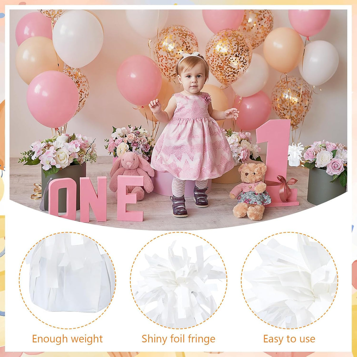 8 Pcs White Metallic Balloon Weights Holder Anchors Balloon Holder Weights for Helium Balloons Birthday Graduation Party Christmas Wedding Celebration Decoration (White)