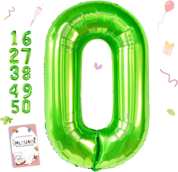 40 inch Number Balloon 0-9 Green Large Number 0 Balloons, Digital Balloons by Smlpuame