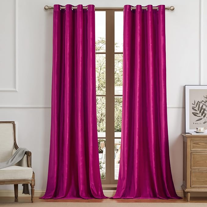 Hot Pink Velvet Blackout Curtains 84 inch - Image 5