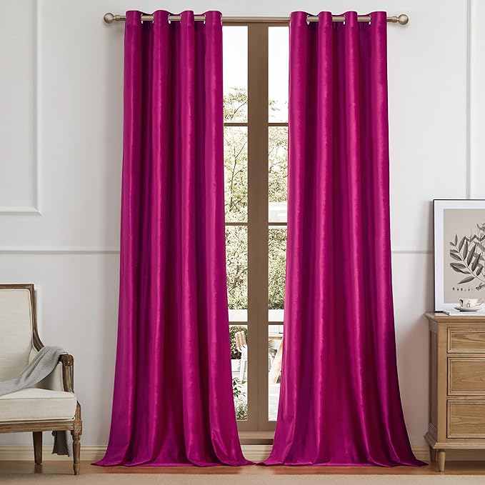 Hot Pink Velvet Blackout Curtains 72 inch - Image 5