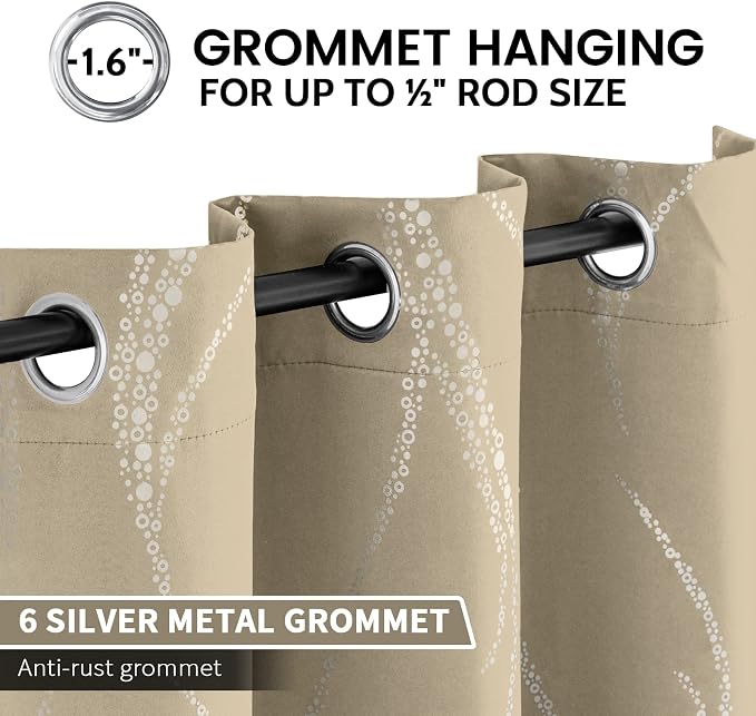 Yakamok Natural Light Blocking Curtains 84 Inches Silver Print 2 Panels | - Image 3