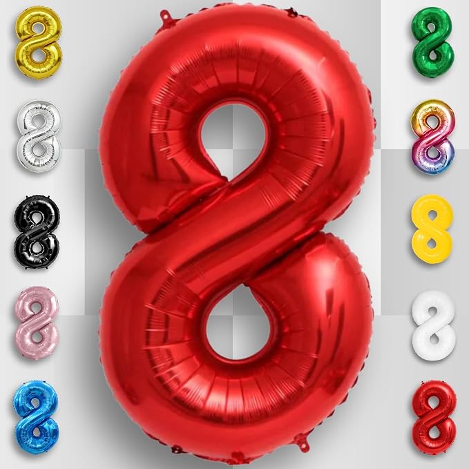 Red Number Balloon 8 Mylar Foil Balloons 40 inch - Image 6