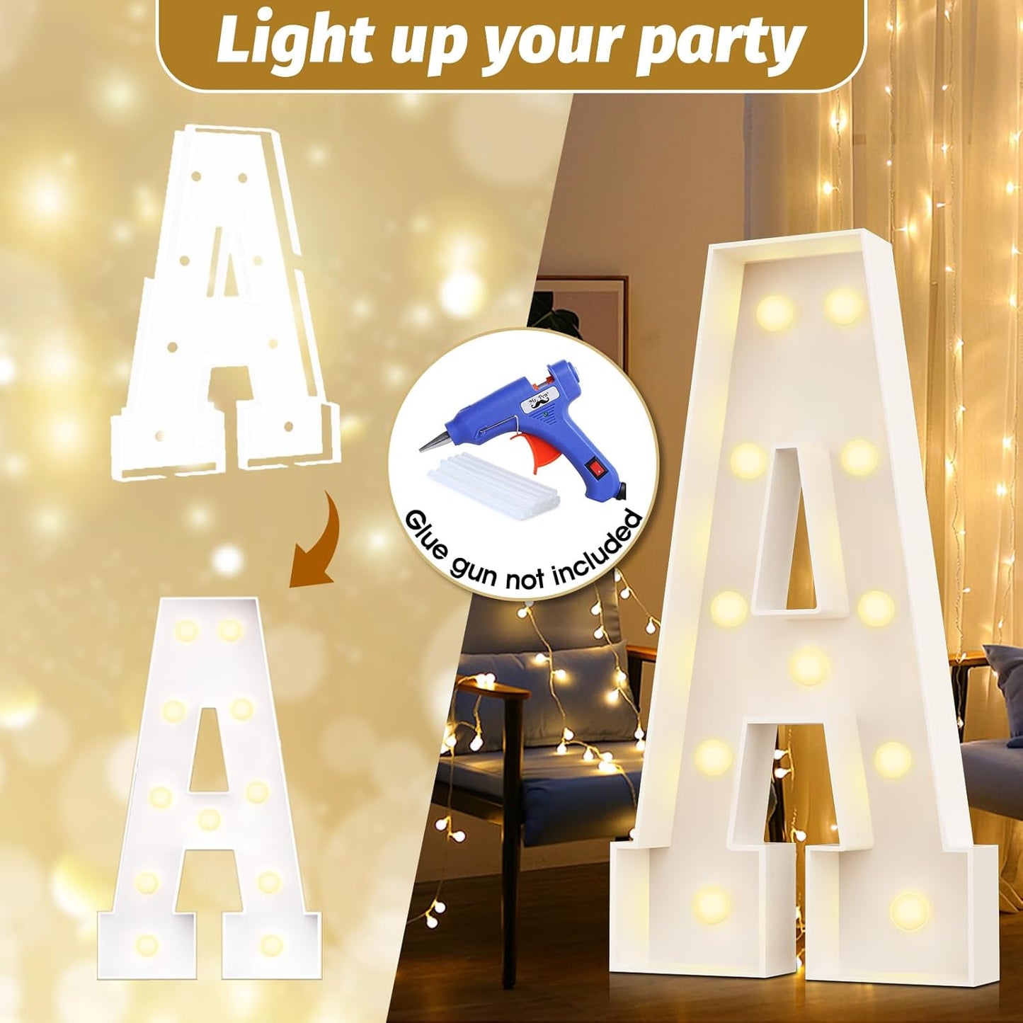Ledido 4FT Marquee Light Up Letters Large Light Up Letters for Party Decoration, Marquee Letter for Birthday Graduation Baby Shower Wedding, Pre-cut Foam Board Assembly Required Letter Q