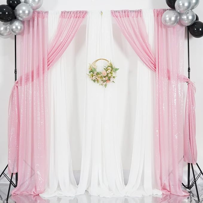 Poise3EHome 2Pcs 2Ft x 8Ft Pink Sequin Backdrop Curtains, Glitter Photography - Image 4