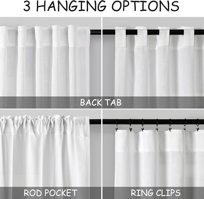 Linen White Curtains 145 inch Extra Long - Image 4