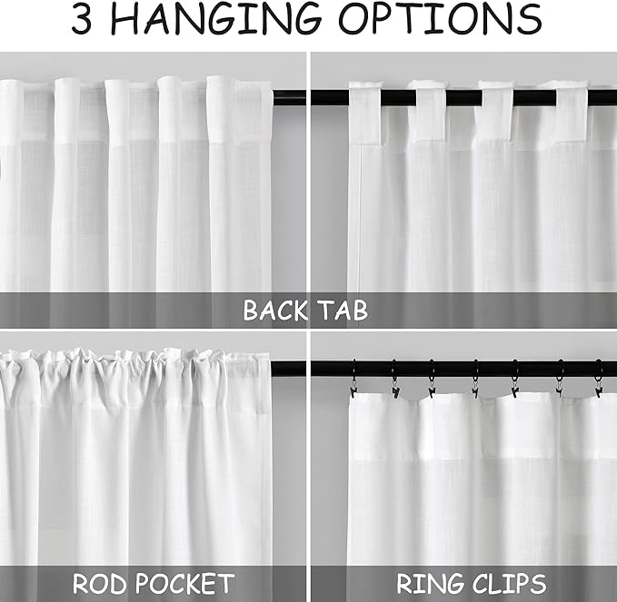 White Kitchen Cafe Curtains 45 Inch Length 2 Panel Set Back Tab Pocket Semi - Image 2