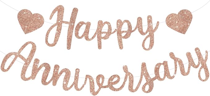 BEISHIDA Pre-Strung Rose Gold Happy Anniversary Banner Wedding Decor | Glitter by Beishida