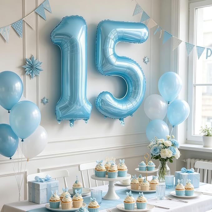 Pastel Blue 10 Balloon Number, Light Blue 10 Balloons - Image 5