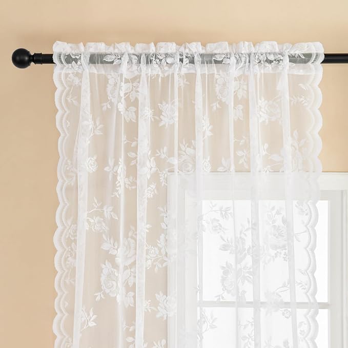 White Lace Curtains 120 Inches Long Victorian Floral Lace Curtains - Image 3