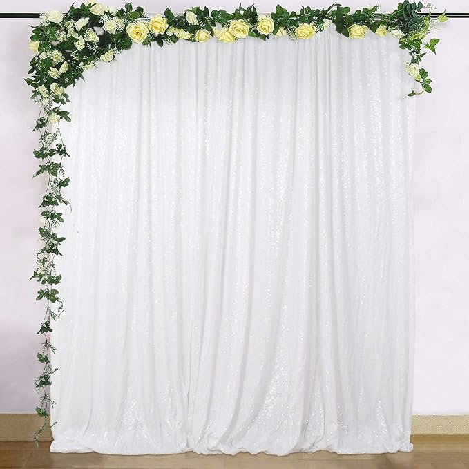 ShinyBeauty Glitter Backdrop White Sequin Curtain Photo Backdrops Shimmer Wall - Image 4