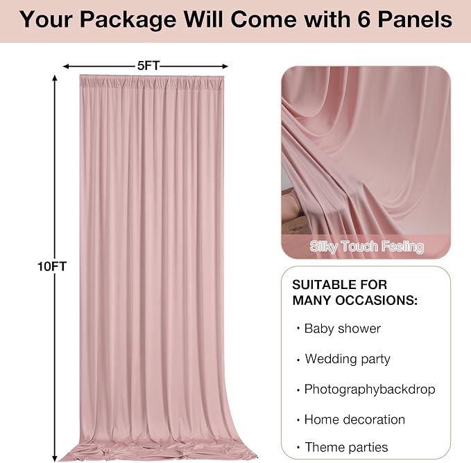 30ftx10ft Wrinkle Free Dusty Pink Backdrop Curtains - Image 6