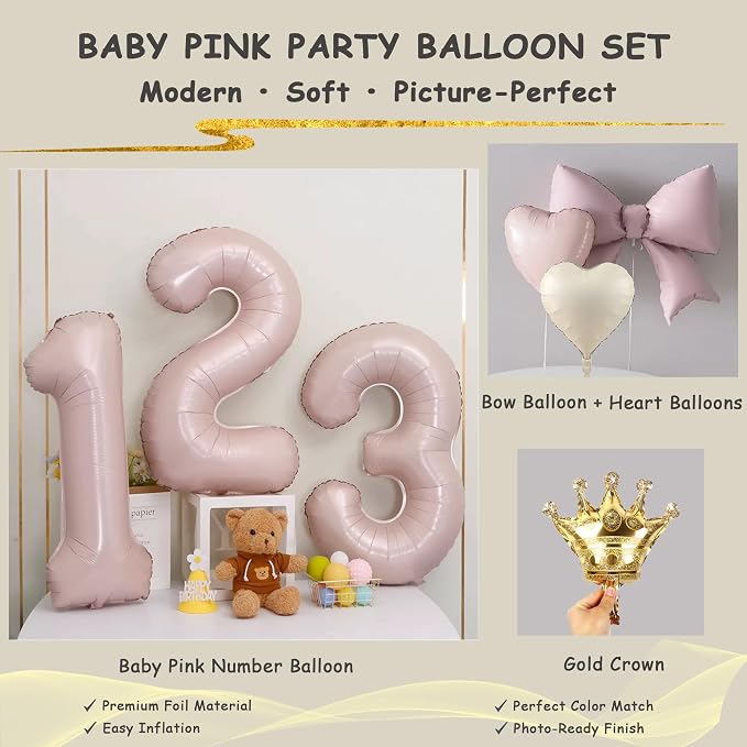LilyZheng Pastel Pink Number 9 Foil Balloon Set - Image 5