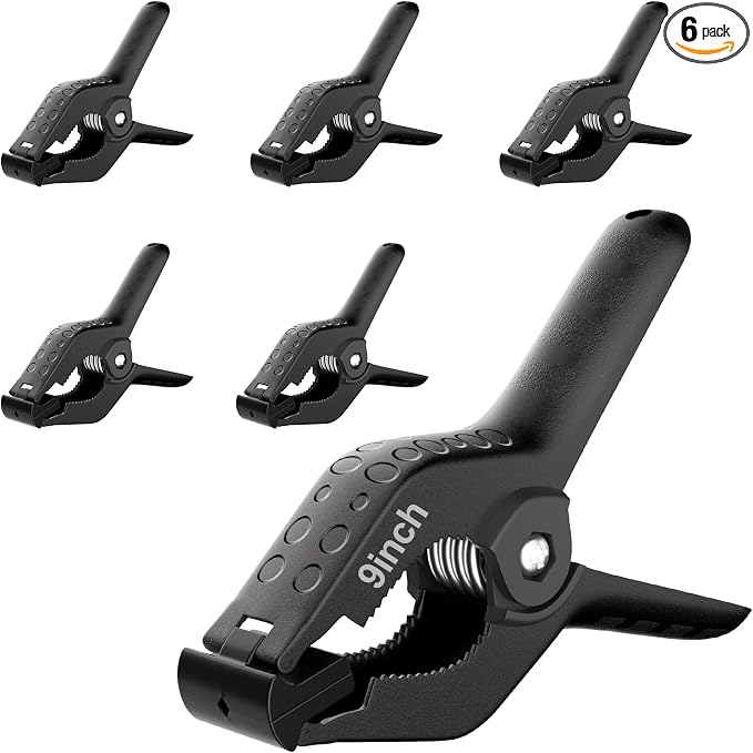 Spring Clamps Heavy Duty, 9in Plastic Backdrop Clips, 6 Pack Black | Strong by Fotoumgl