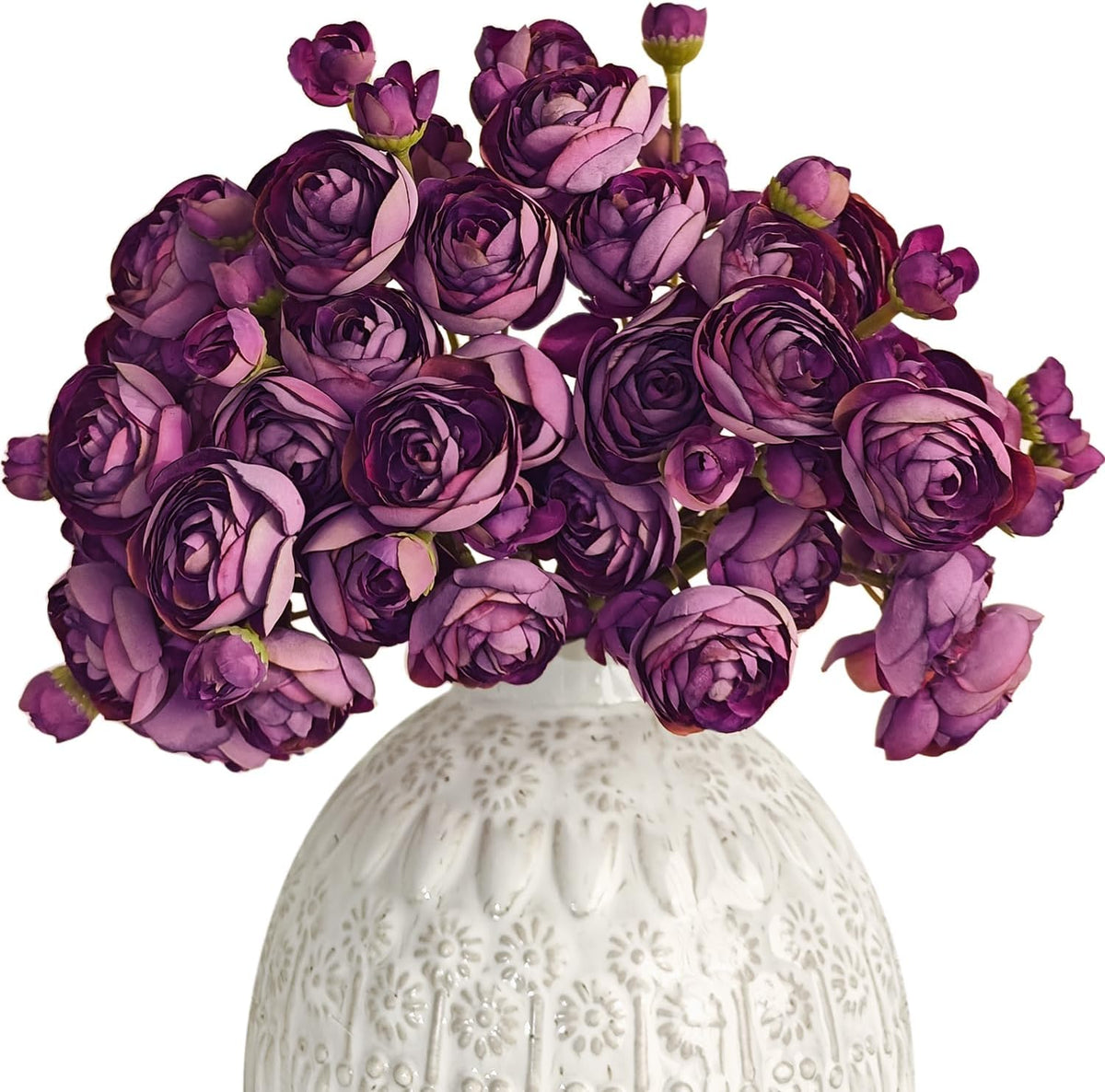 Letjolt Ranunculus Artificial Flower 18 Pcs Purple Silk Ranunculus Wedding Bouquet Engagement Centerpieces Arrangements Bridal Shower Decorations Home Decor, Purple