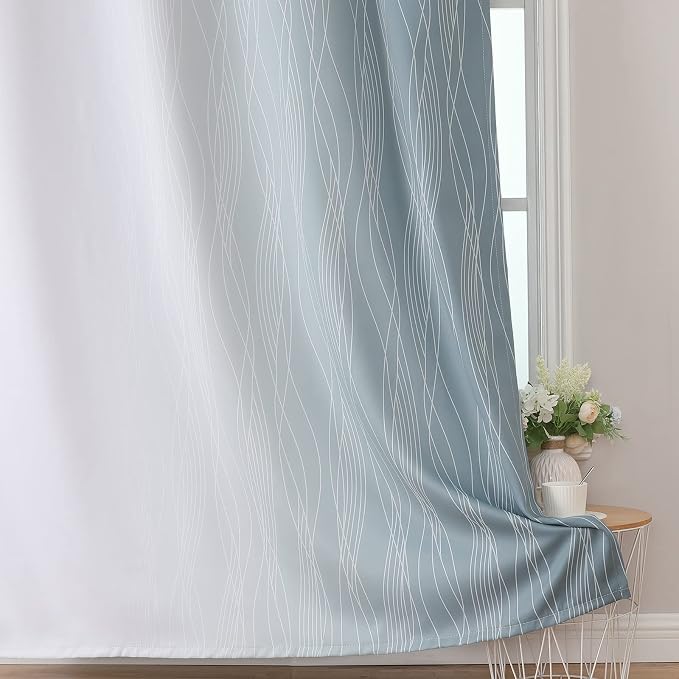 Stone Blue and Greyish White Blackout Curtains 54 Inch Length, Light Blocking - Image 6