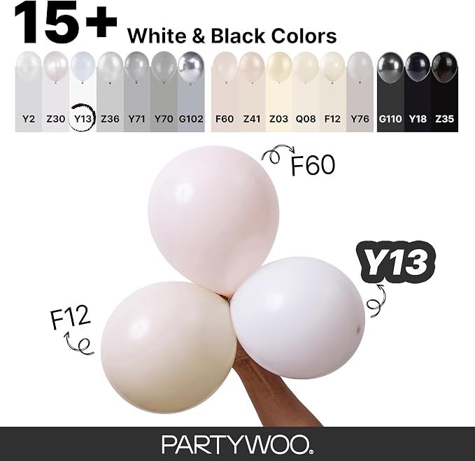 PartyWoo White Balloons 100pcs Matte White Latex Balloons Different Sizes | 18 - Image 4