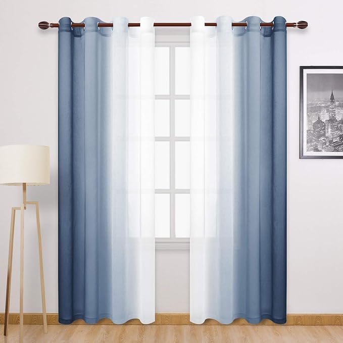 DWCN Blue Linen Ombre Sheer Curtains by DWCN