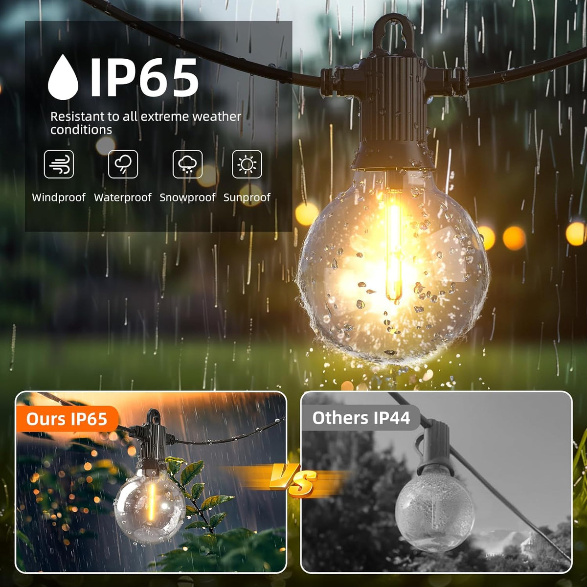 Kawaya 240FT Outdoor Lights String LED Patio Light Waterproof Dimmable G40 Globe String Lighting for Outside with 120+4 Blubs Shatterproof Hanging Lights for Porch Bistro Backyard Gazebo Balcony Cafe