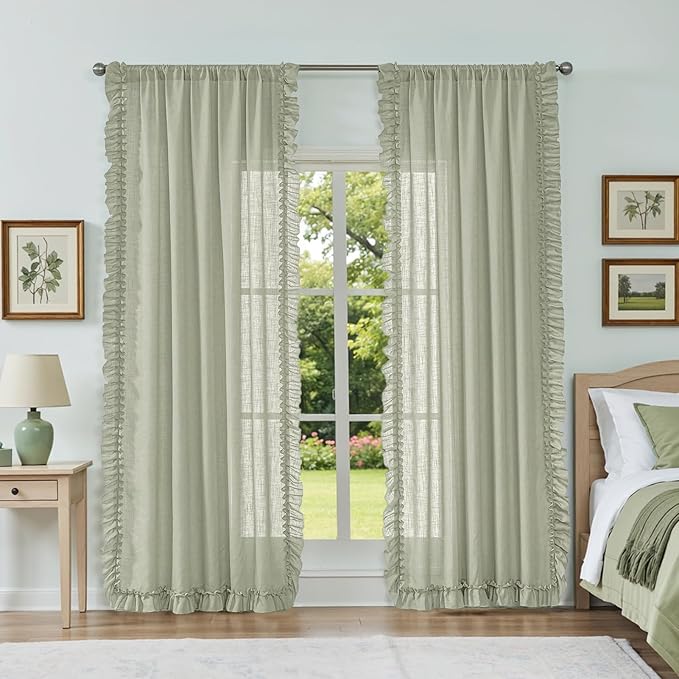 Light Sage Green Linen Cottage Curtains by TERLYTEX