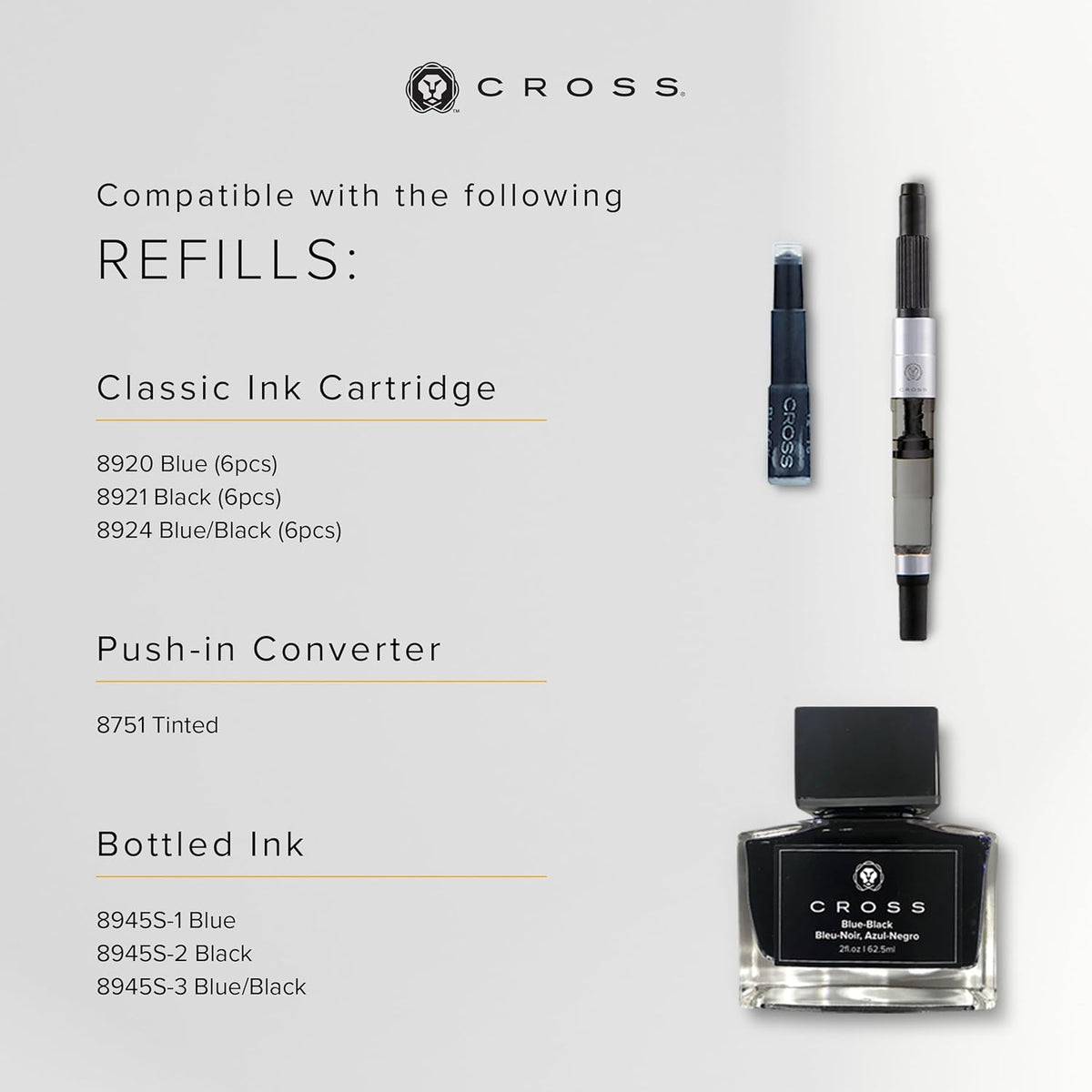 Cross Bailey Light Refillable Fountain Presented in a Everyday Gift Box - Medium Point, Black Ink, Polished Black