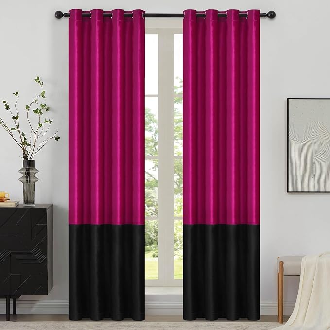 Modern Hot Pink Black Velvet Curtains Luxury 102 inch by ModernShinyVelvetCurtains