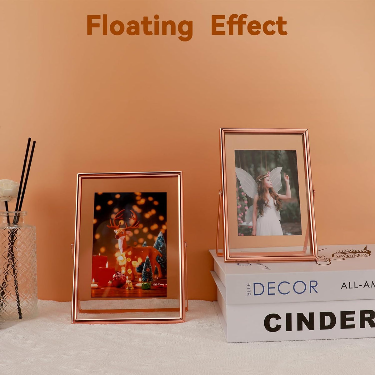 Rose Gold Floating Frame, 4"x6", Vertical, For Picture 3.5x5, 3x4, 2x3, Mini Tabletop Photo Frame, Classy For Festival, Wedding, or Birthday, Home or Office Decoration