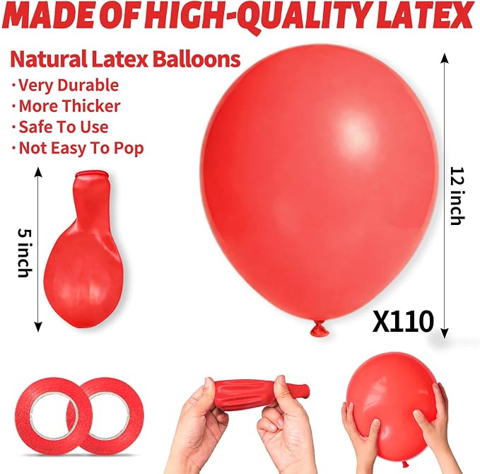110pcs Coral Red Balloon 12 Inch, Coral Red Latex Balloons - Image 3