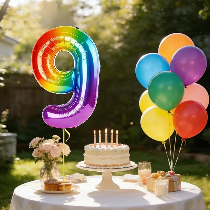 40 Inch Number 9 Balloons for 9th Birthday Party Decorations, 0-100 Rainbow - Image 3