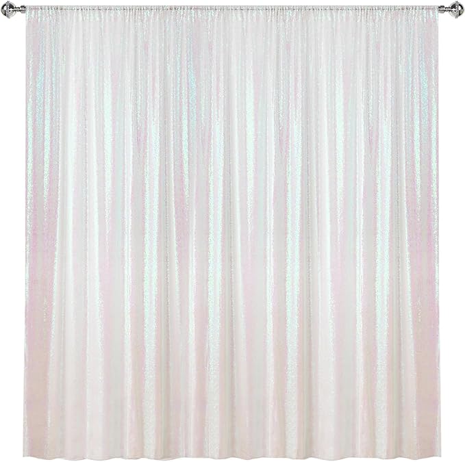 Sugargirl White Iridescent Sequin Backdrop Curtain 10FTx10FT Glitter White by Sugargirl