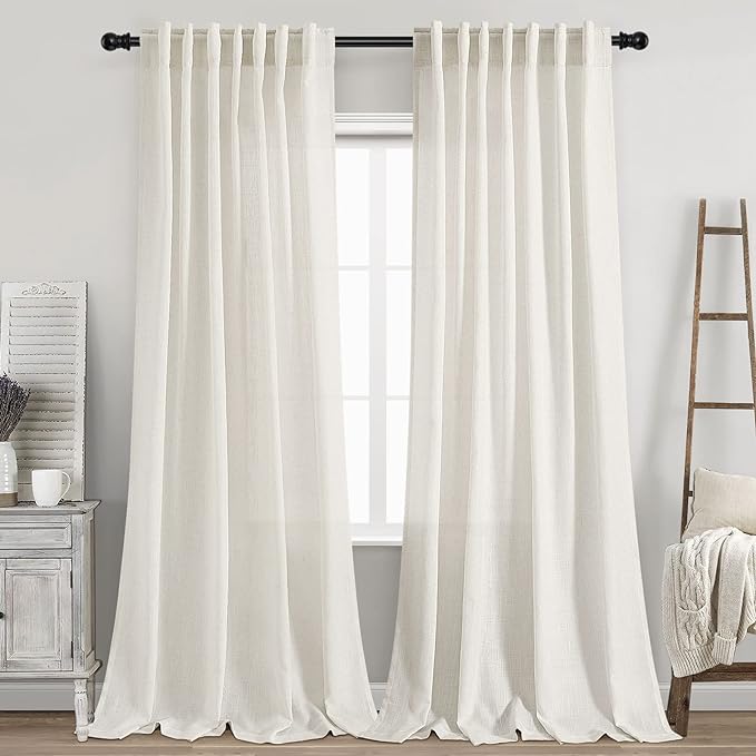 Cream Linen Curtains Back Tab Sheer Curtain 97 Inches Long by Nanspring