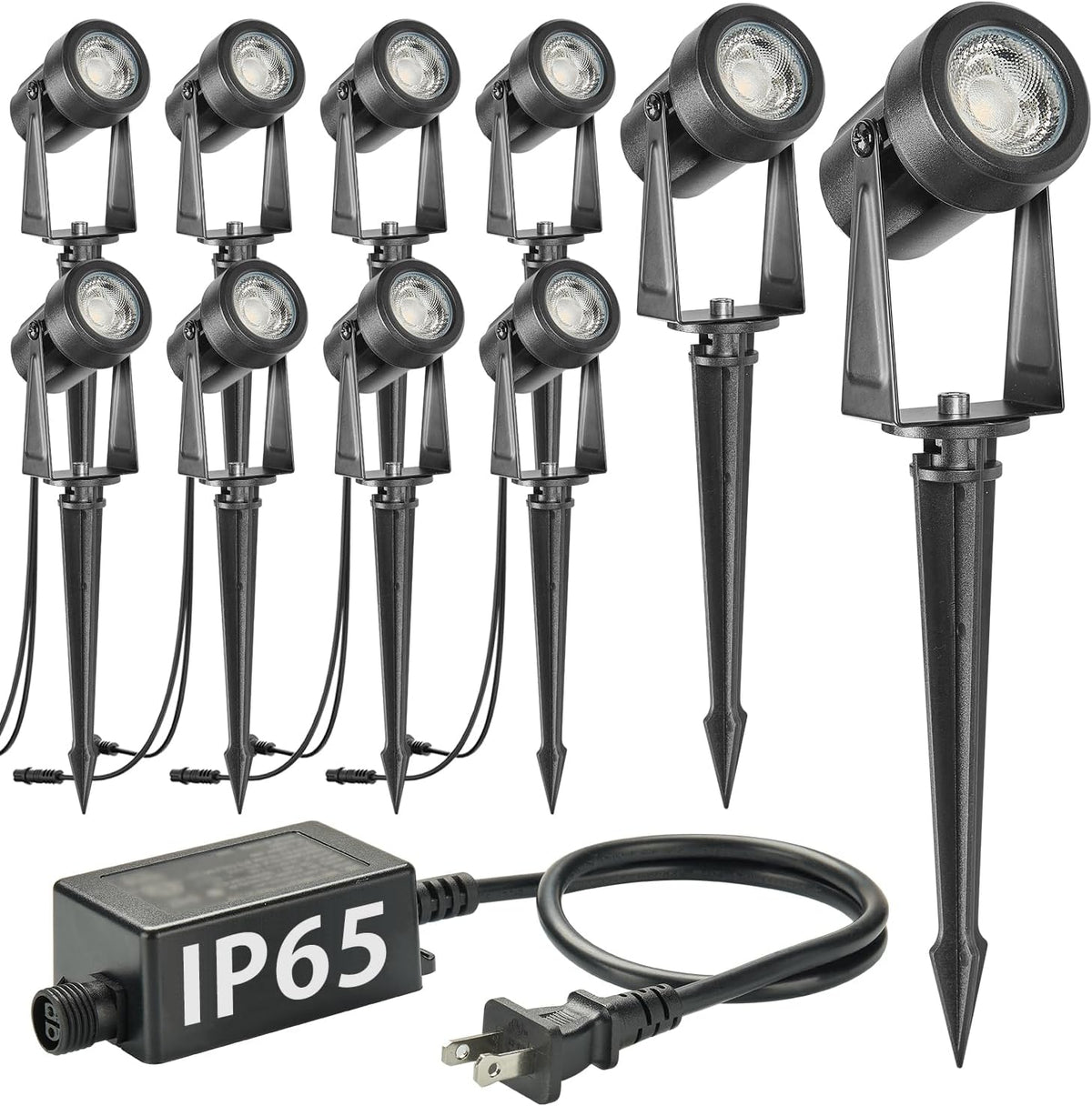 SUNTHIN Outdoor Landscape Lighting, 10 Pack Outdoor Spot Lights with Transformer for Yard, Plant, Lawn, Tree, Flags, House, Garden, Fence Use, IP65 Waterproof & Connectable