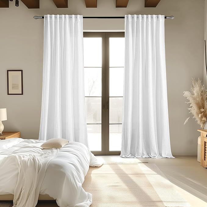 MIULEE White Linen Curtains 98 Inch Long 2 Panels - Image 6
