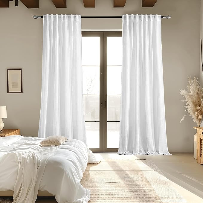 MIULEE White Linen Curtains 108 Inch Long 2 Panels - Image 6