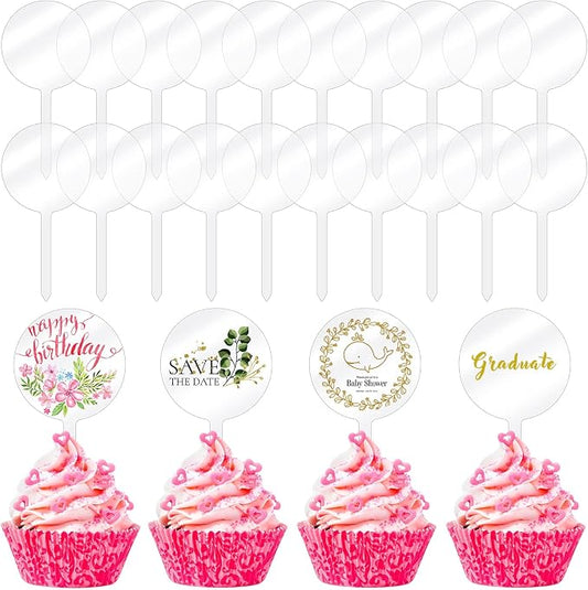 30 Pack 2 Inch Round Acrylic Custom Cupcake Toppers by Chunful