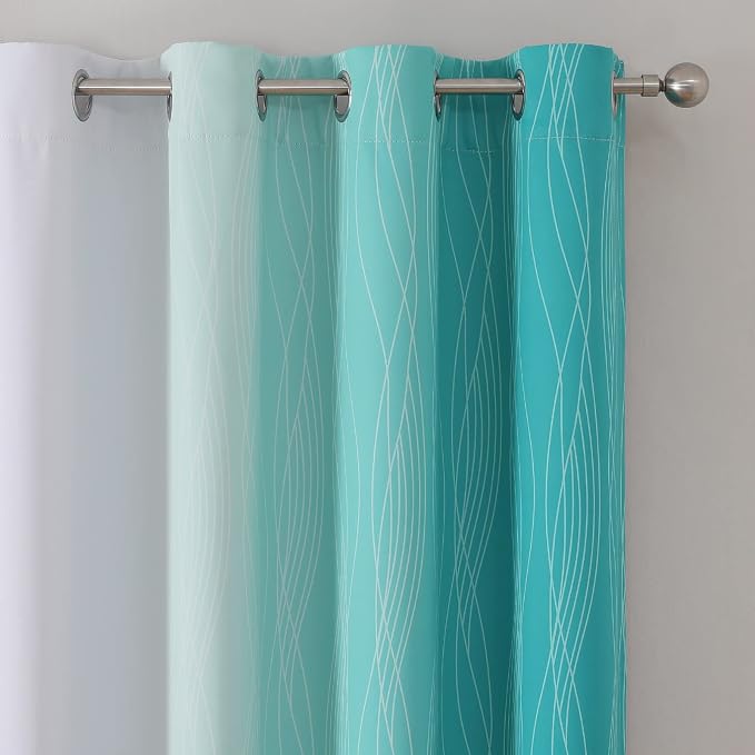 Teal and Greyish White Blackout Curtains 54 Inch Length, Light Blocking - Image 4