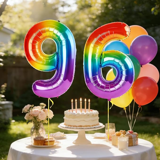 40 Inch Number 96 Balloons for 96th Birthday Party Decorations, 0-100 Rainbow - Image 3