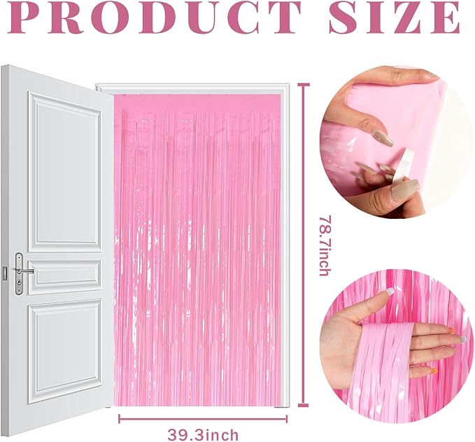 20 Pack Backdrop Party Decorations Pink Tinsel Curtain Party Backdrop Foil - Image 7