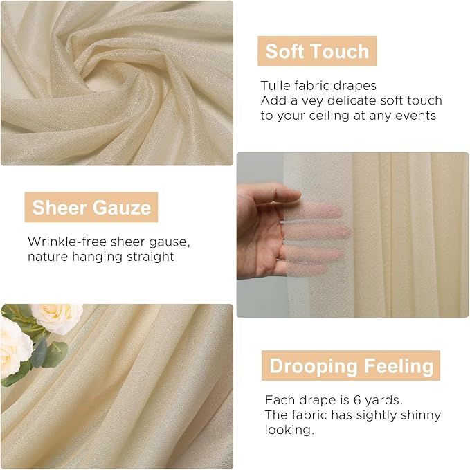 Wedding Arch Draping Fabric Backdrop Drapes 4 Panels, Champagne | 28.7"x20FT - Image 2