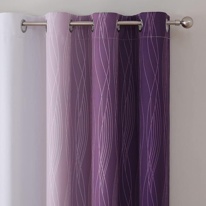 Purple and Grayish White Blackout Curtains 108 Inches Long, Thermal Insulated - Image 4