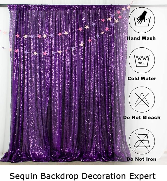 ShinyBeauty 4FT x 7FT Purple Sequin Backdrop | Photobooth Background | Wedding - Image 5