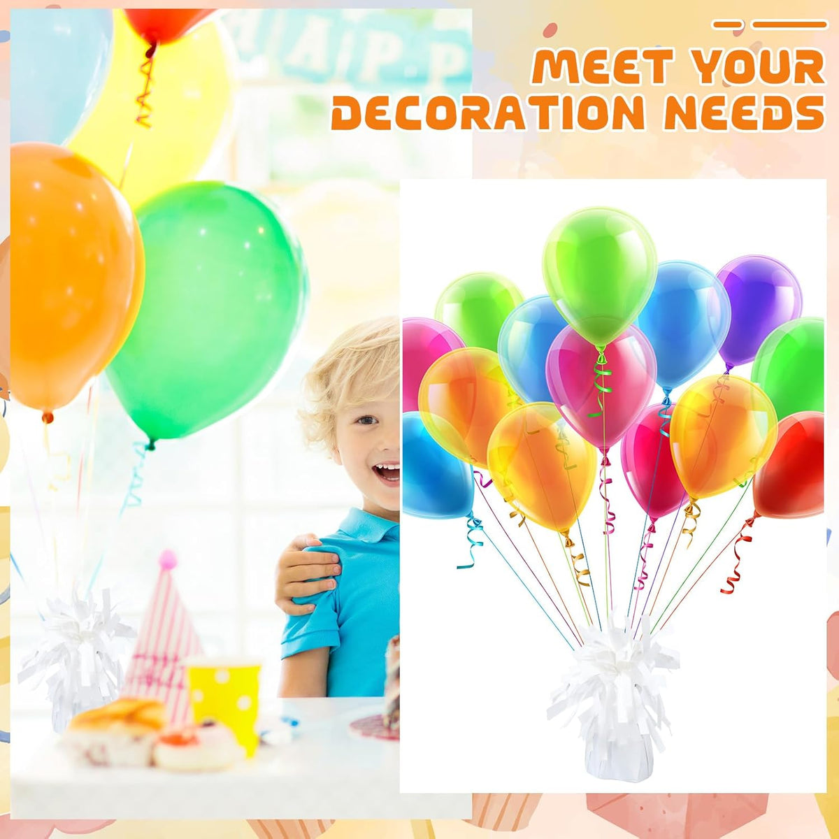 6 Pack White Balloon Weights Metallic Holder Anchors Balloon Holder Weights for for Birthday 2025 Graduation Party Christmas Wedding Celebration Decoration (White)