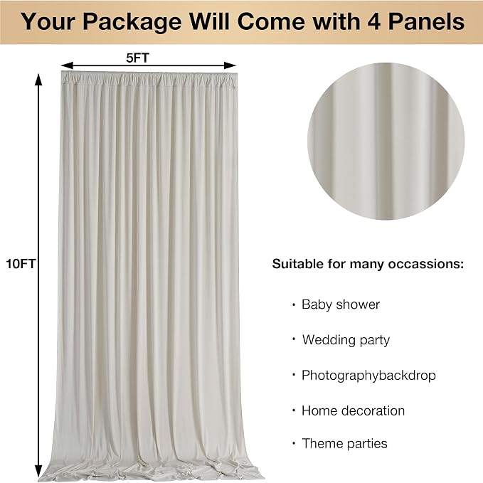 20ftx10ft Wrinkle Free Beige Backdrop Curtains - Image 3