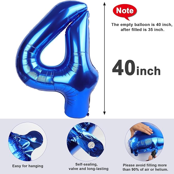 Number 4 Balloon Party Decorations, 40In Dark Blue Balloons - Image 5