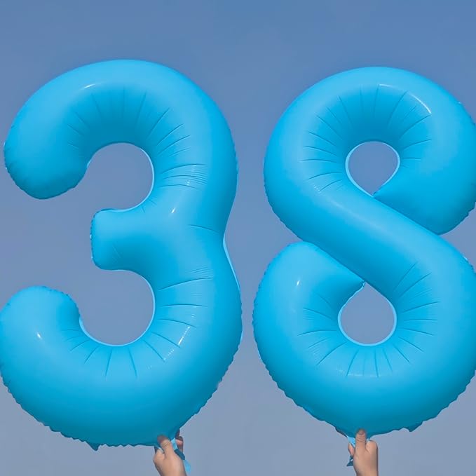 40 in Blue Number Balloon 3 Blue Fluorescent Birthday balloon Number 3 | Helium - Image 5