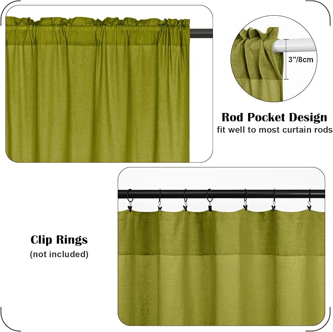 Farmhouse Valance Curtains, Boho Cotton Linen Kitchen Valance, Fresh Green - Image 6
