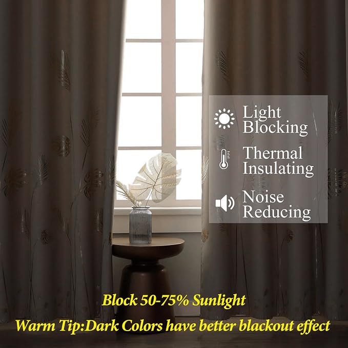 Tropical Leaves Window Curtains Grommet Gold Palm Tree Blackout Curtains Window - Image 6