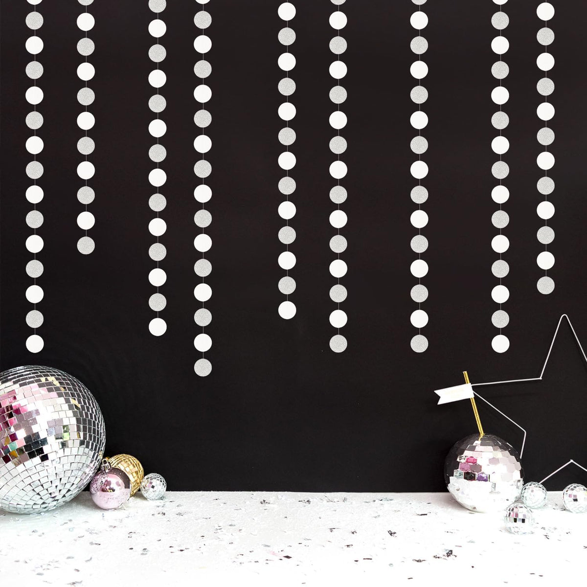 Glitter Silver White Party-Decorations Streamers - 52Ft Birthday Hanging Paper Garland Banner,Engagement Wedding Bachelorette Baby Bridal Shower Christmas Supplies Backdrop Graduation Decor Hugtmr