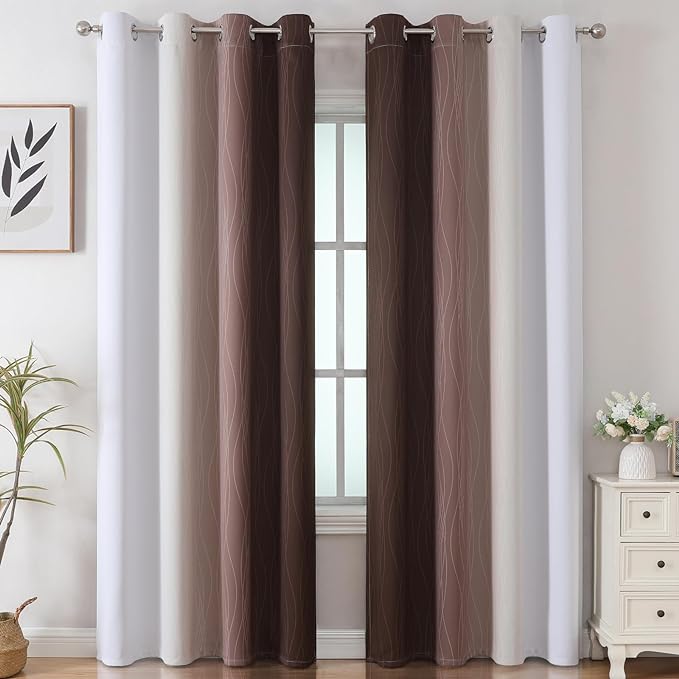 Brown and Greyish White Gradient Blackout Curtains - Image 2